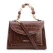 Bolsa De Mão Pequena Couro Croco Marrom Alça Pedras - imagem 1