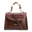 Bolsa De Mão Pequena Couro Croco Marrom Alça Pedras - imagem 1