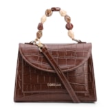 Bolsa De Mão Pequena Couro Croco Marrom Alça Pedras
