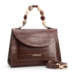 Bolsa De Mão Pequena Couro Croco Marrom Alça Pedras - imagem 2