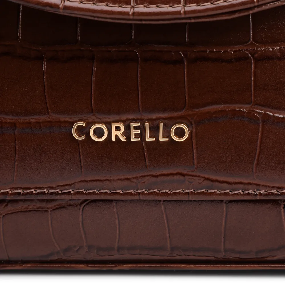 Bolsa De Mão Pequena Couro Croco Marrom Alça Pedras - imagem 6
