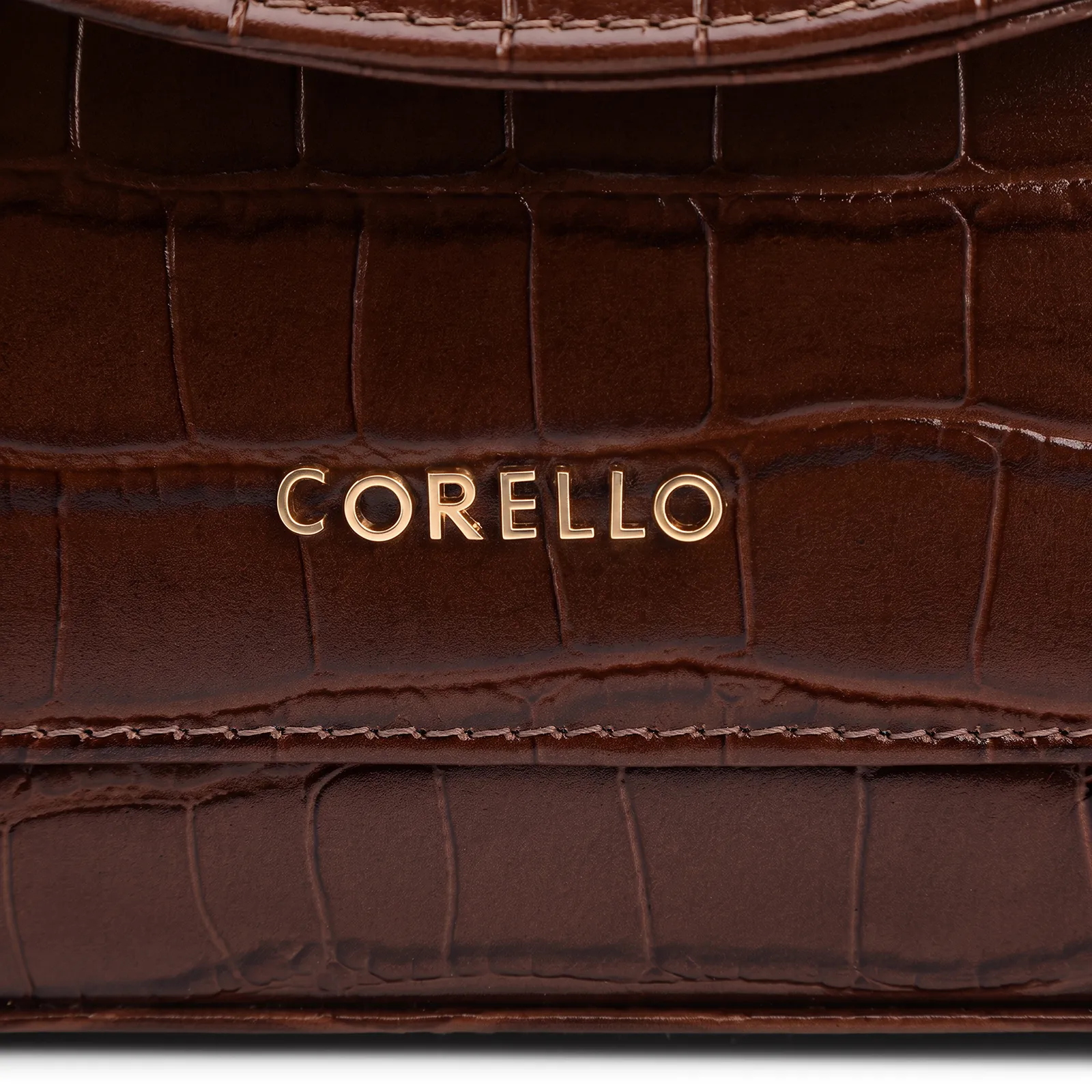 Bolsa De Mão Pequena Couro Croco Marrom Alça Pedras