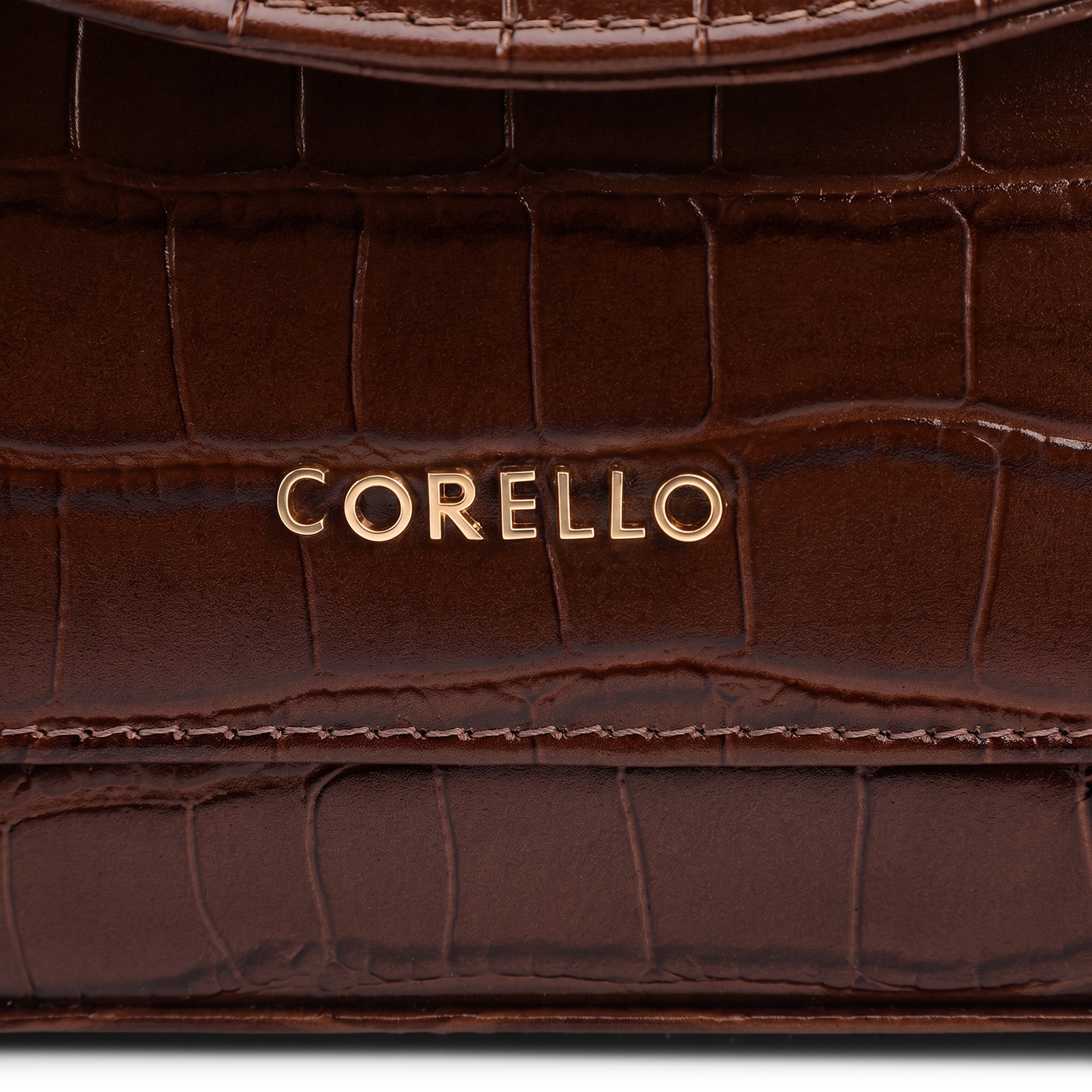 Bolsa De Mão Pequena Couro Croco Marrom Alça Pedras
