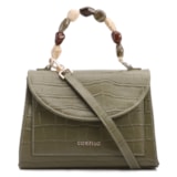 Bolsa De Mão Pequena Couro Croco Verde Alça Pedras