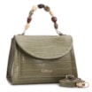 Bolsa De Mão Pequena Couro Croco Verde Alça Pedras - imagem 2
