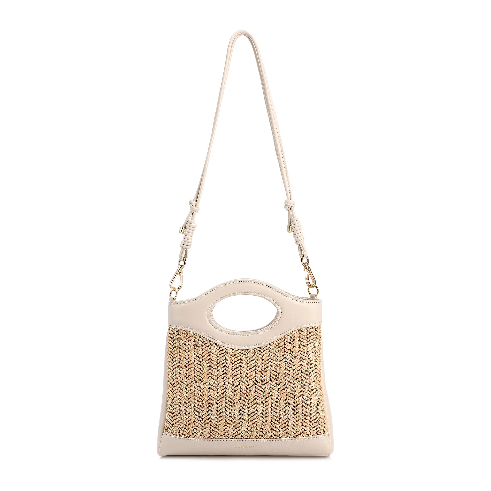Bolsa De Mão Pequena Couro Off White Frente Ráfia