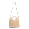 Bolsa De Mão Pequena Couro Off White Frente Ráfia - imagem 2