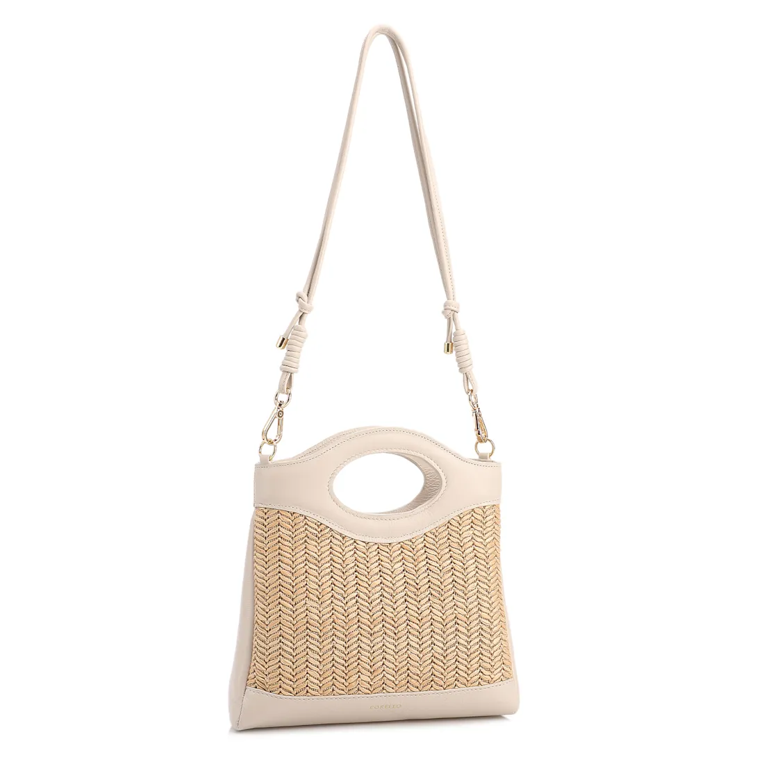 Bolsa De Mão Pequena Couro Off White Frente Ráfia - foto 2
