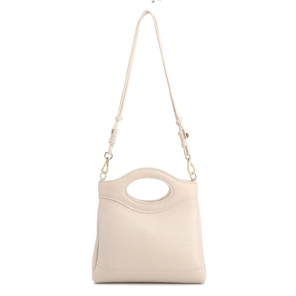 Bolsa De Mão Pequena Couro Off White Frente Ráfia - imagem 3