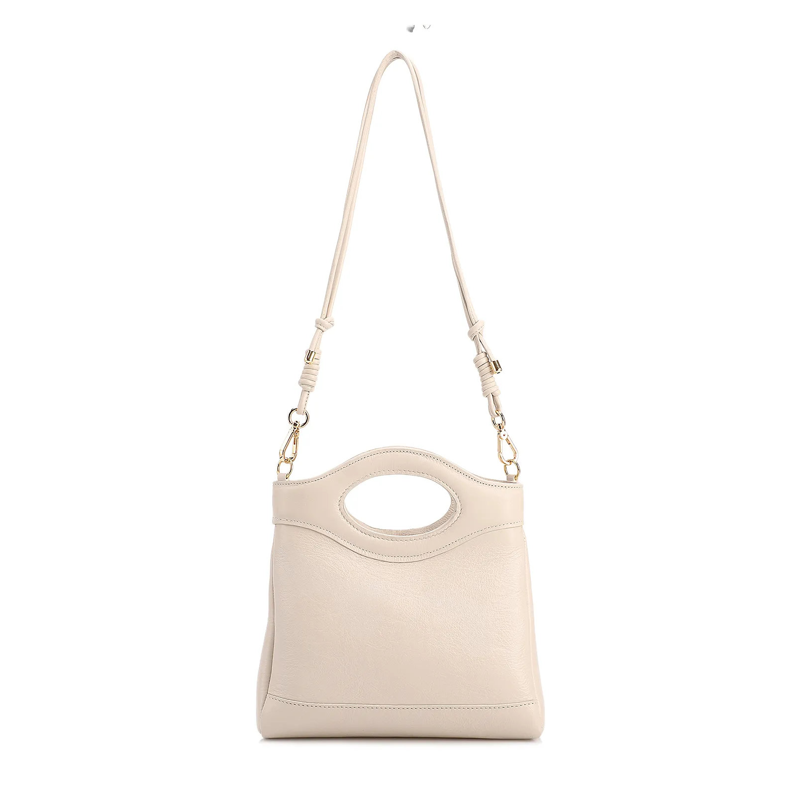 Bolsa De Mão Pequena Couro Off White Frente Ráfia