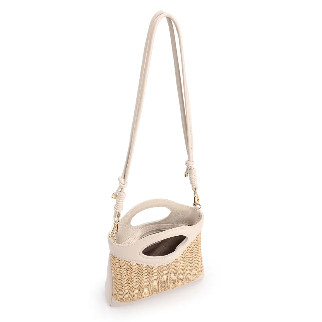 Bolsa De Mão Pequena Couro Off White Frente Ráfia - foto 4
