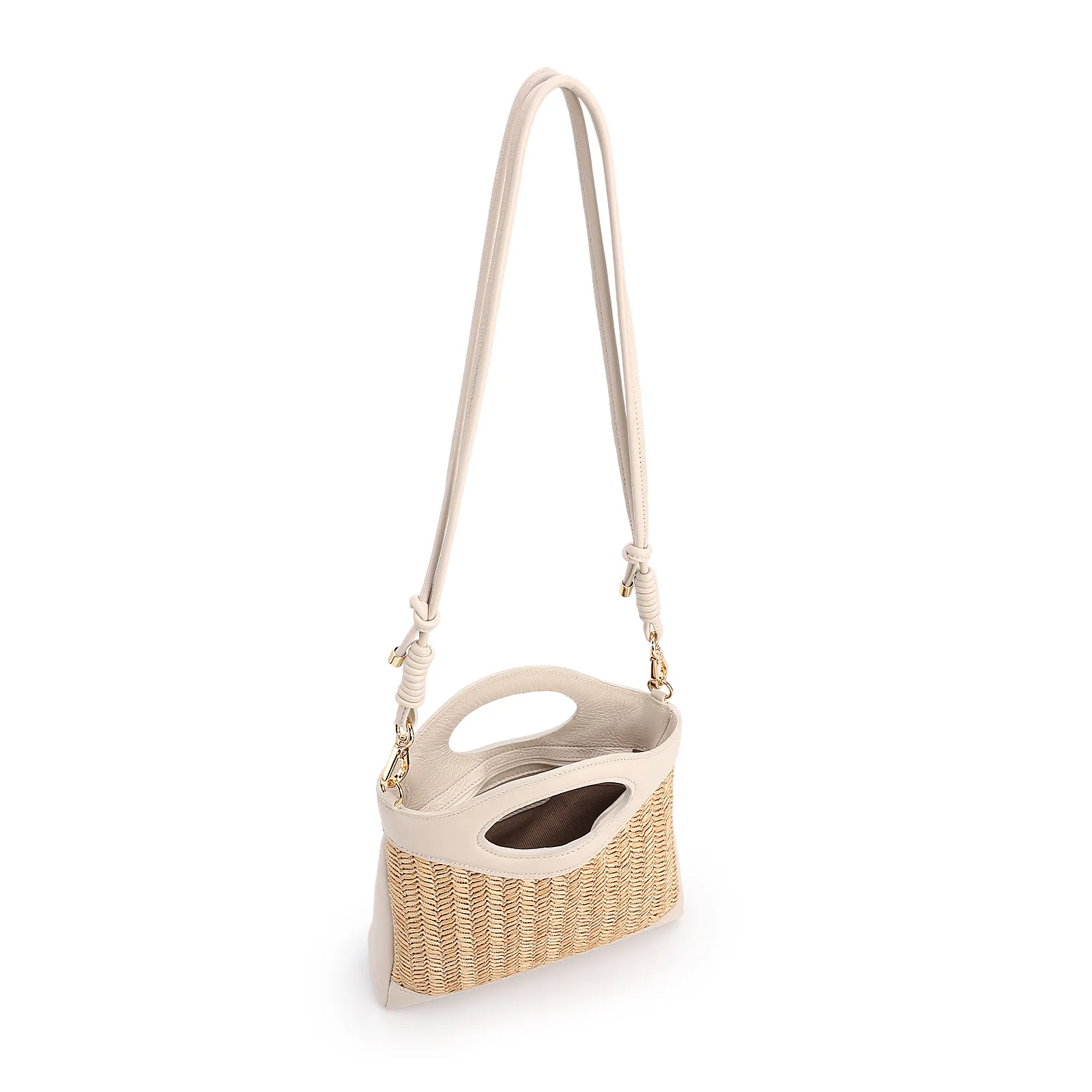 Bolsa De Mão Pequena Couro Off White Frente Ráfia