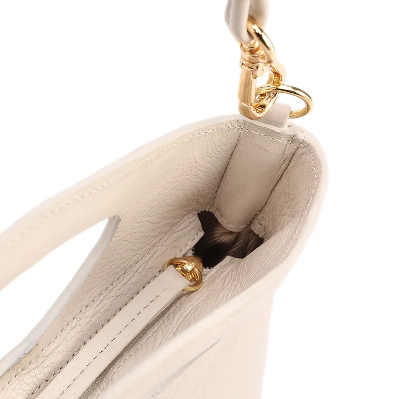 Bolsa De Mão Pequena Couro Off White Frente Ráfia - foto 5