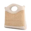 Bolsa De Mão Pequena Couro Off White Frente Ráfia - imagem 6