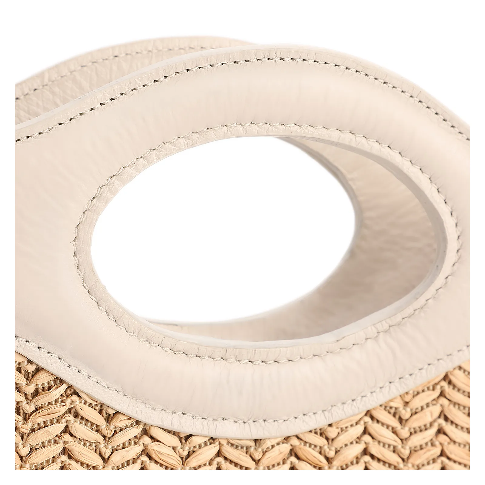 Bolsa De Mão Pequena Couro Off White Frente Ráfia