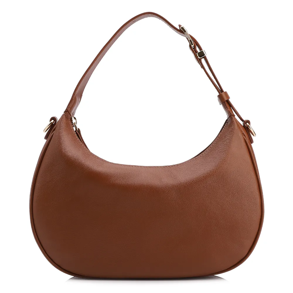 Bolsa De Mão Pequena Couro Plume Marrom Alça Fivela - imagem 3