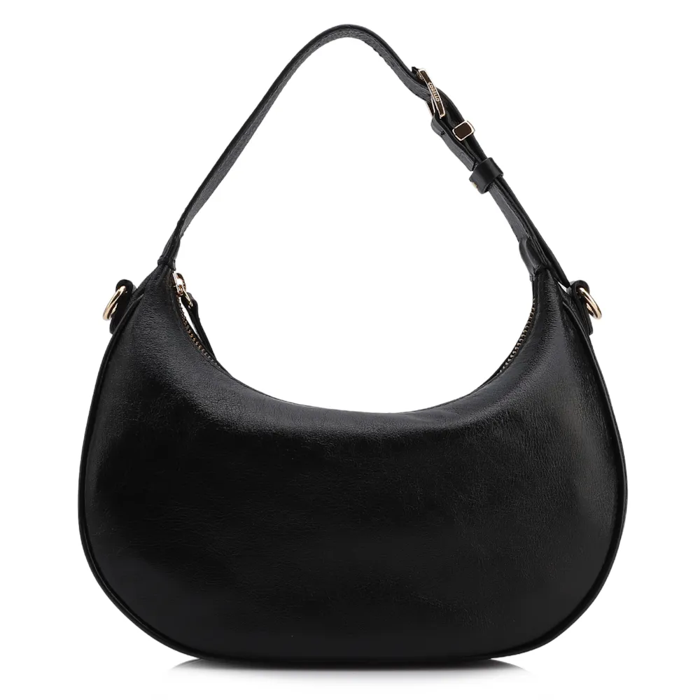 Bolsa De Mão Pequena Couro Plume Preta Alça Fivela - imagem 3