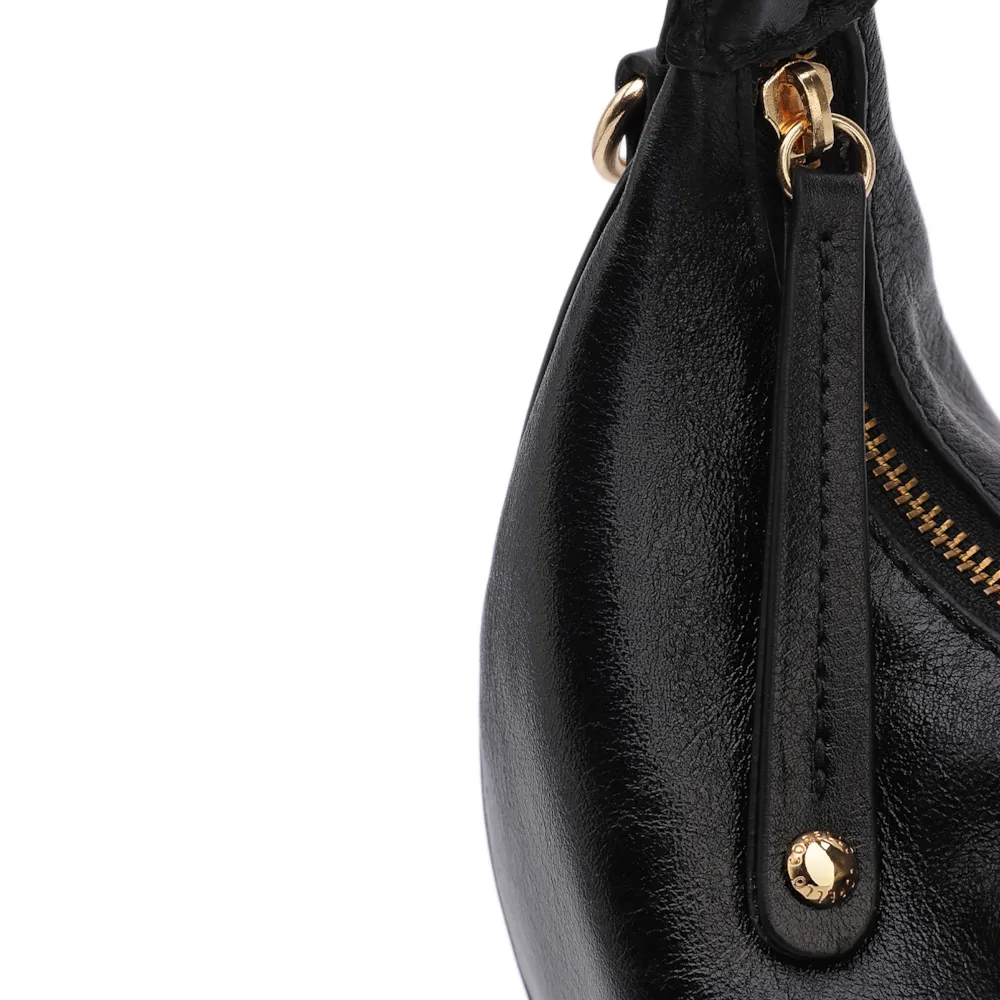 Bolsa De Mão Pequena Couro Plume Preta Alça Fivela - imagem 5