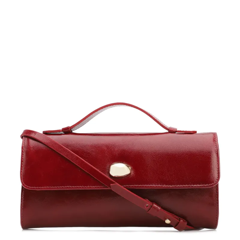Bolsa De Mão Pequena Couro Vermelha Aplique Dourado