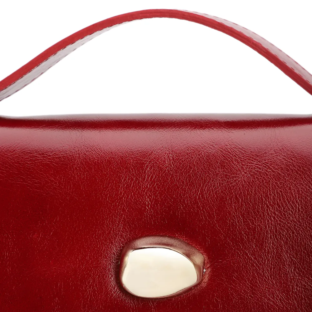 Bolsa De Mão Pequena Couro Vermelha Aplique Dourado - imagem 7