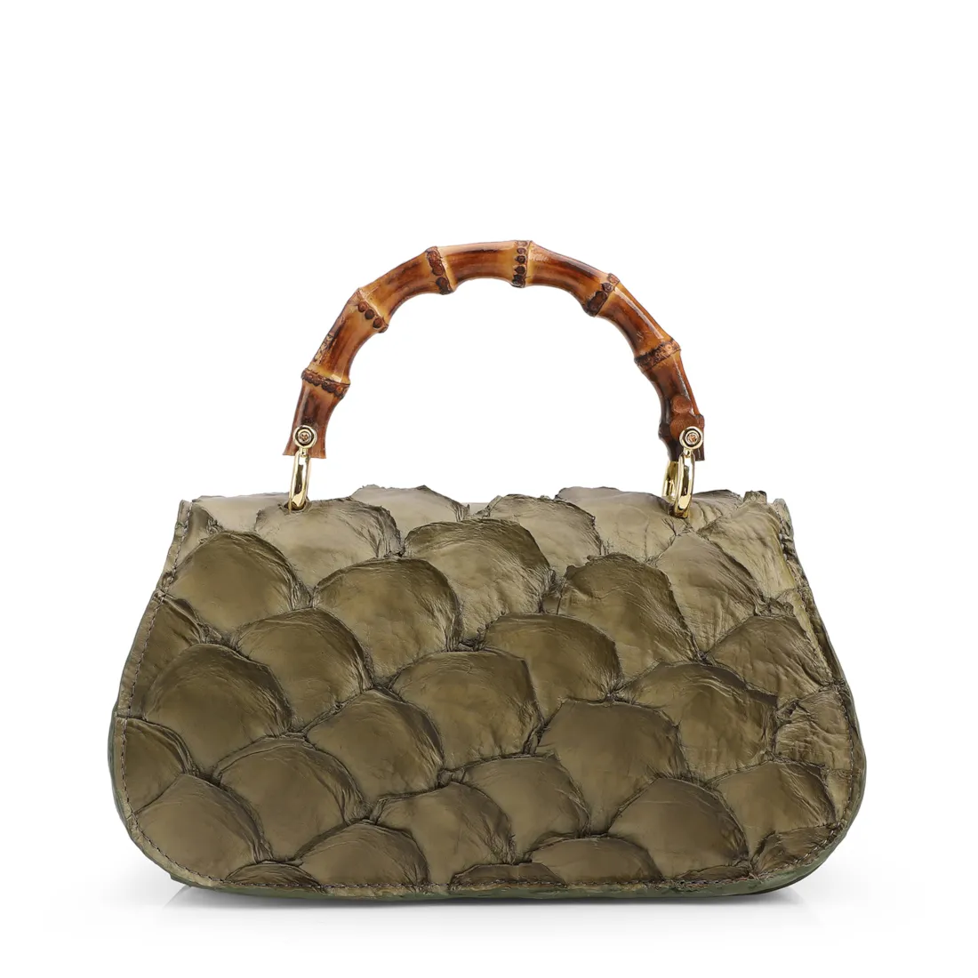 Bolsa De Mão Pequena Pirarucu Verde Alça Bambu - foto 3