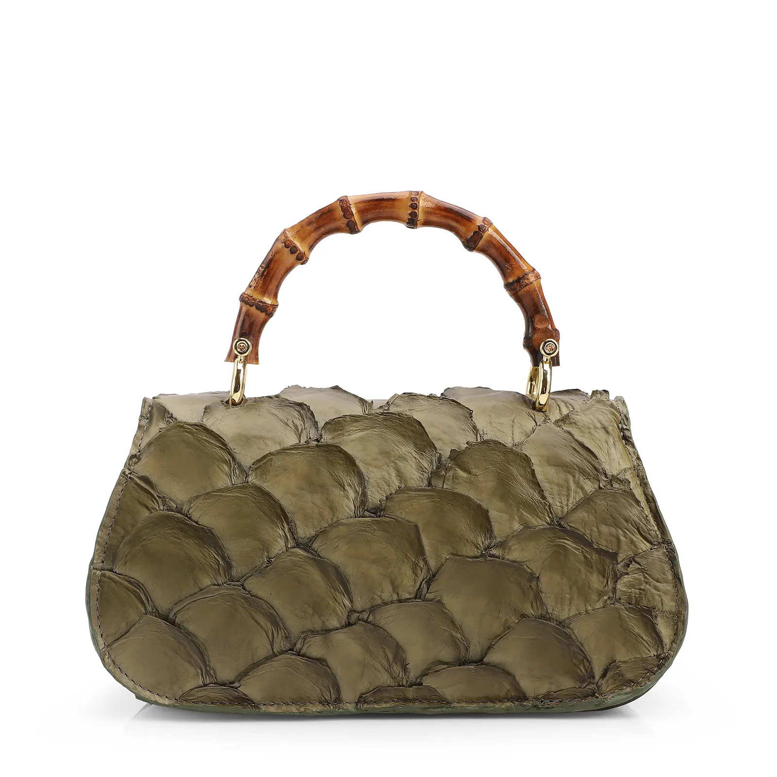 Bolsa De Mão Pequena Pirarucu Verde Alça Bambu