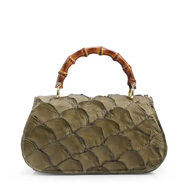 Bolsa De Mão Pequena Pirarucu Verde Alça Bambu - foto 3