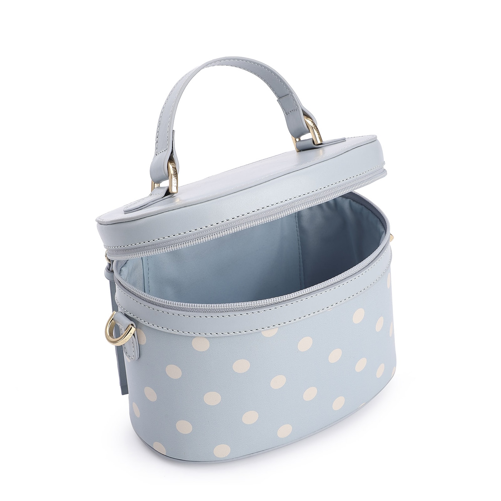 Bolsa De Mão Poá Couro Azul/Branco