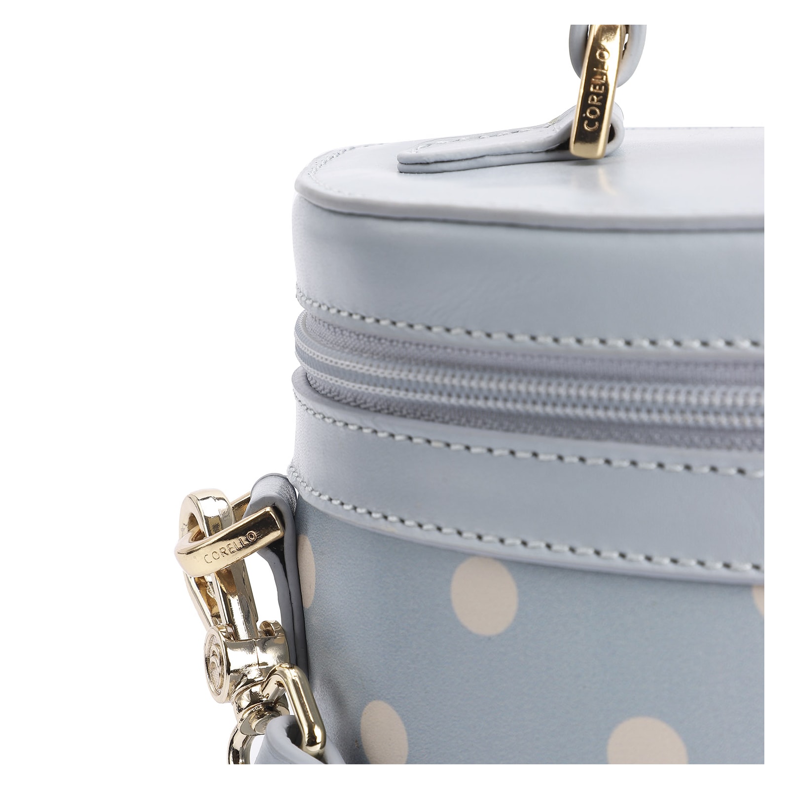 Bolsa De Mão Poá Couro Azul/Branco