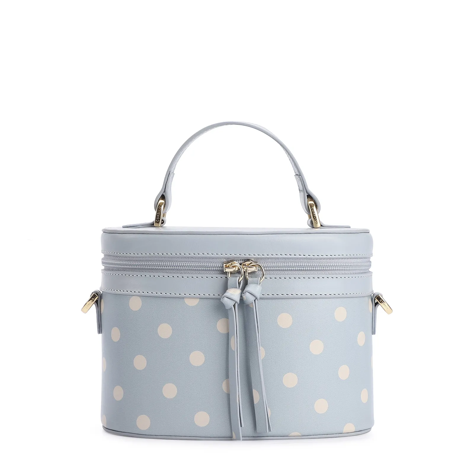 Bolsa De Mão Poá Couro Azul/Branco