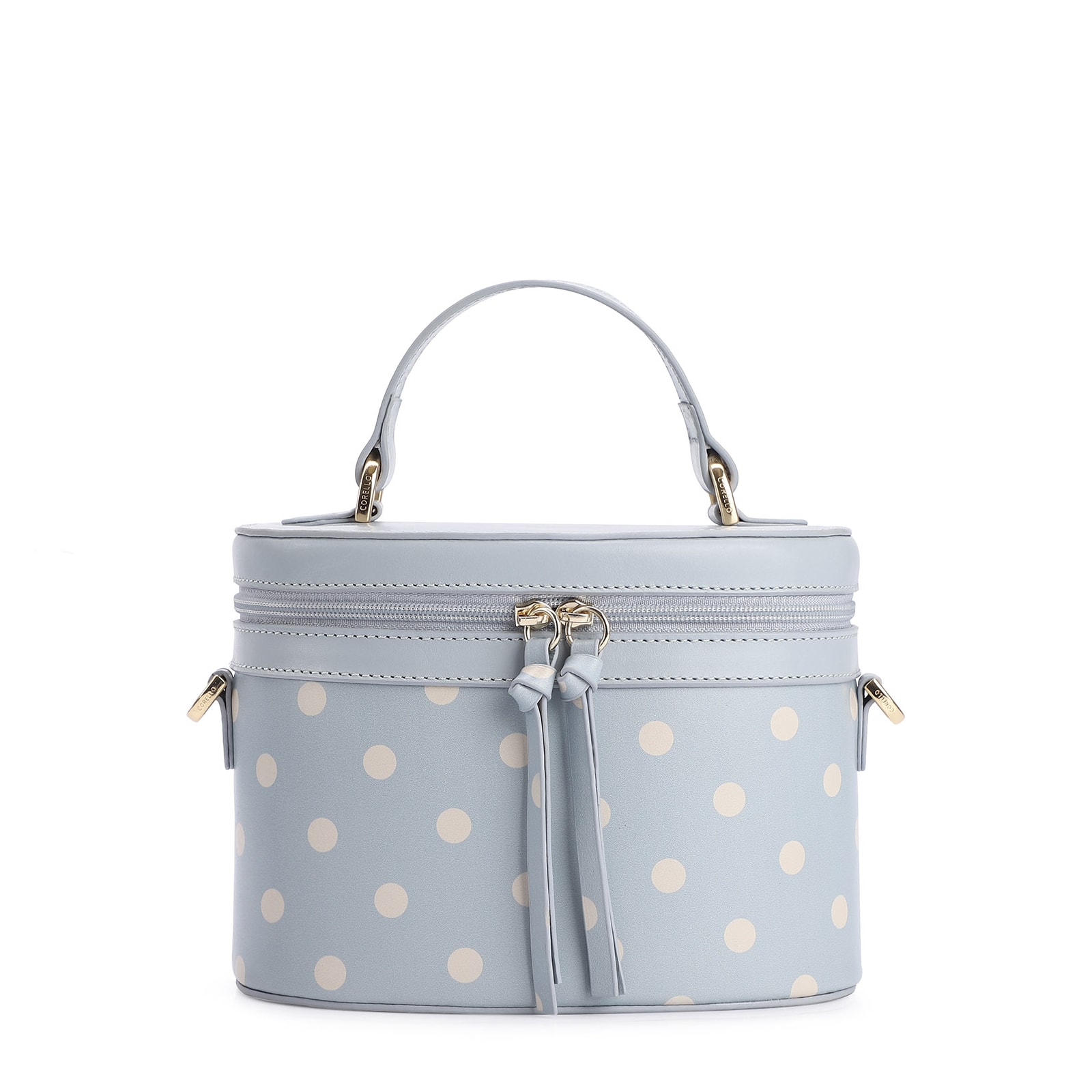 Bolsa De Mão Poá Couro Azul/Branco