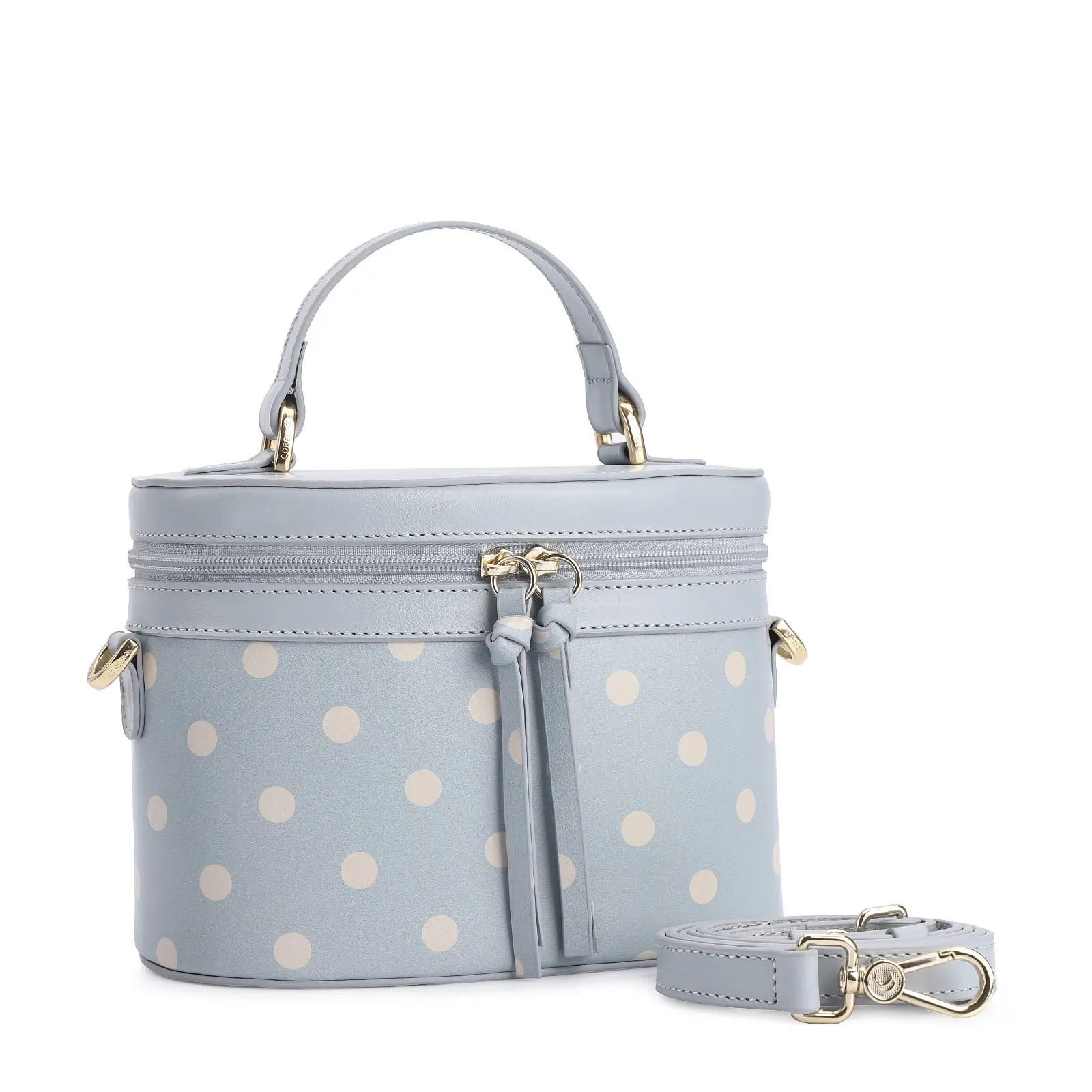 Bolsa De Mão Poá Couro Azul/Branco