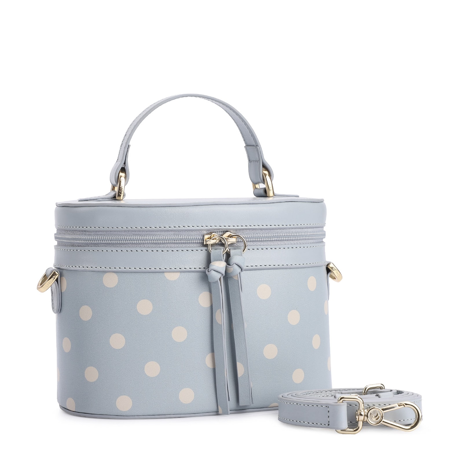 Bolsa De Mão Poá Couro Azul/Branco