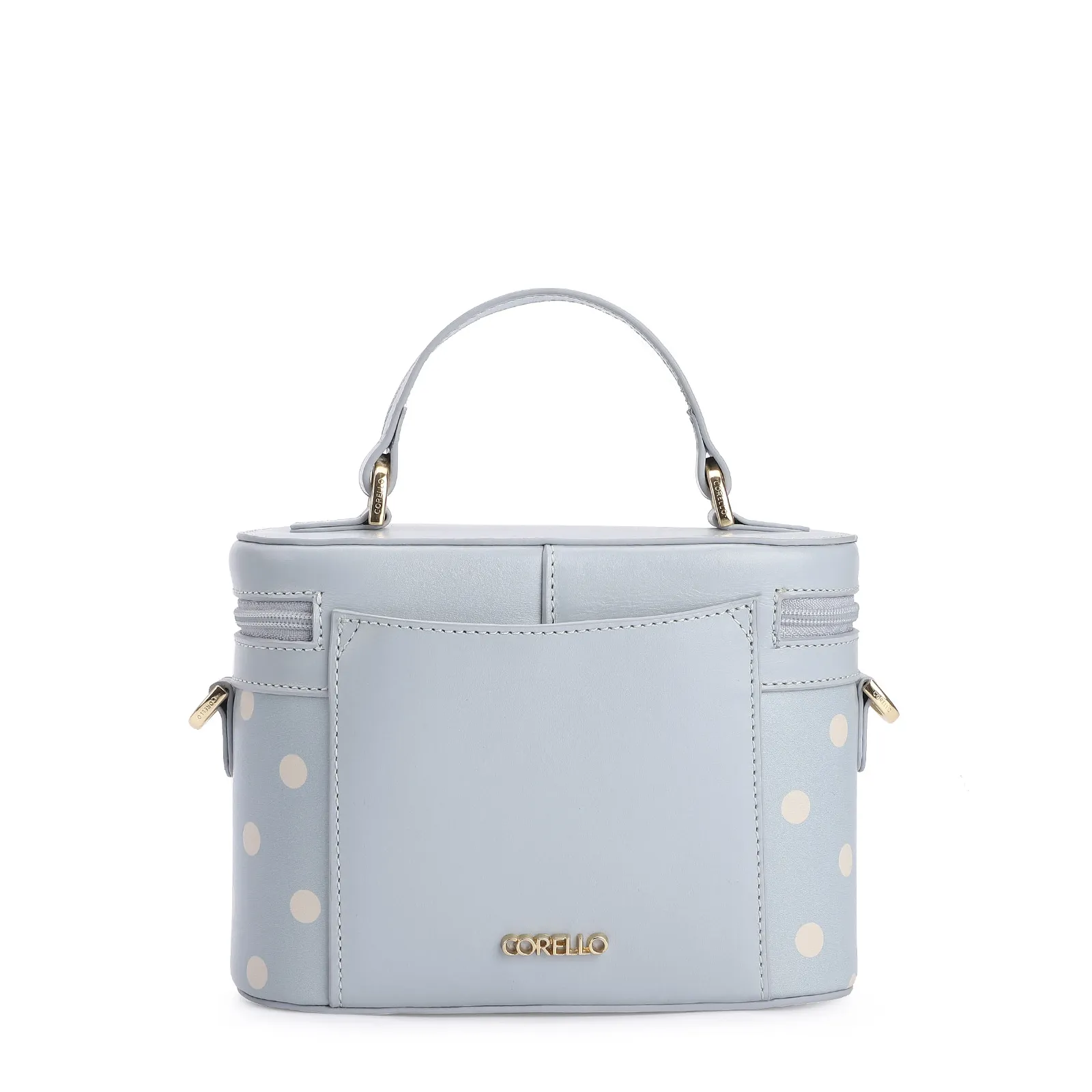 Bolsa De Mão Poá Couro Azul/Branco