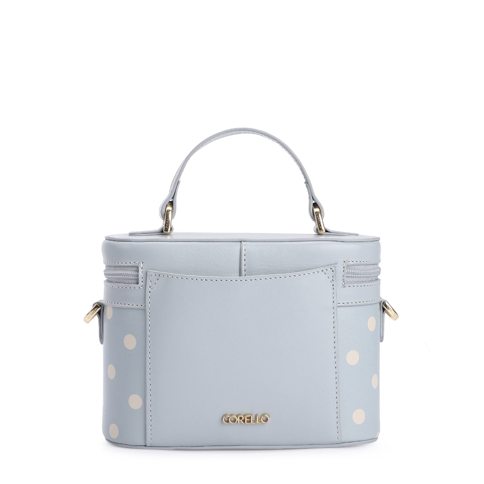 Bolsa De Mão Poá Couro Azul/Branco