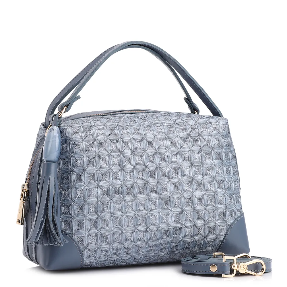Bolsa De Mão Ráfia Mosaico Azul - imagem 3