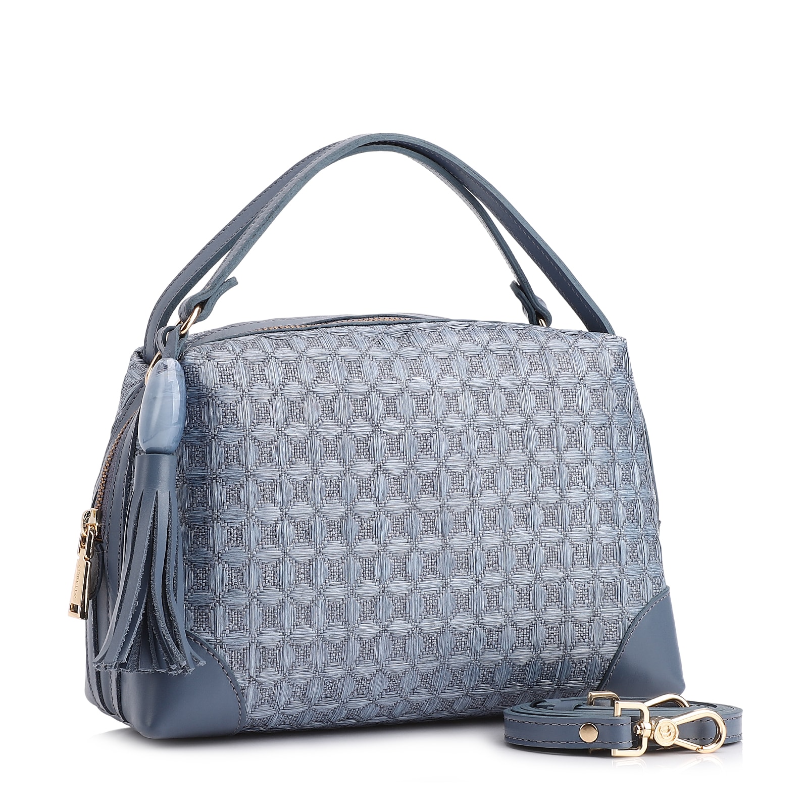 Bolsa De Mão Ráfia Mosaico Azul