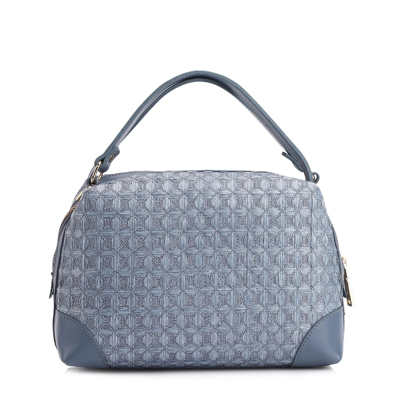 Bolsa De Mão Ráfia Mosaico Azul