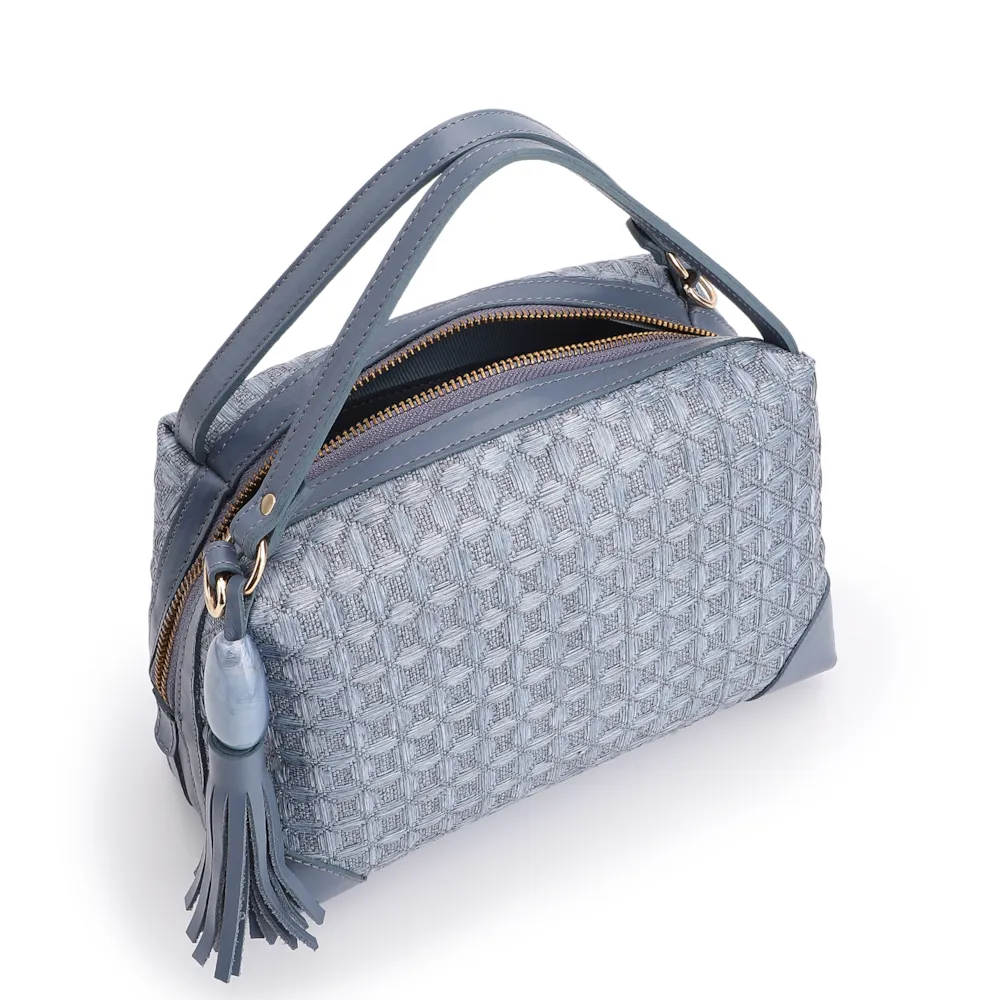 Bolsa De Mão Ráfia Mosaico Azul - imagem 5