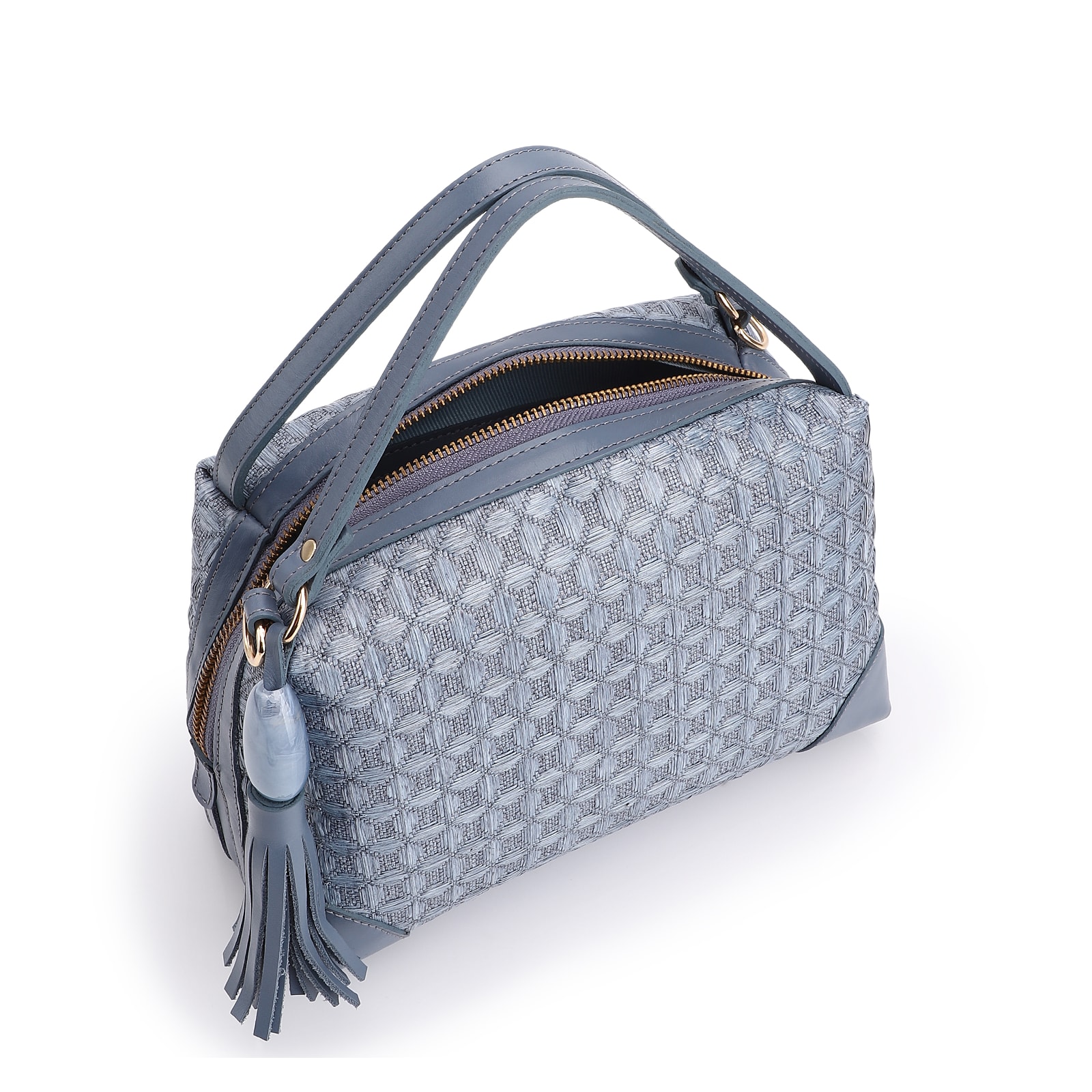 Bolsa De Mão Ráfia Mosaico Azul