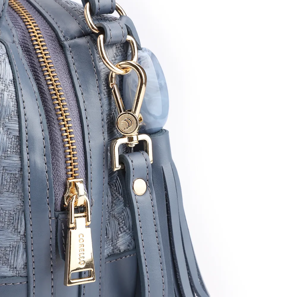 Bolsa De Mão Ráfia Mosaico Azul - imagem 6