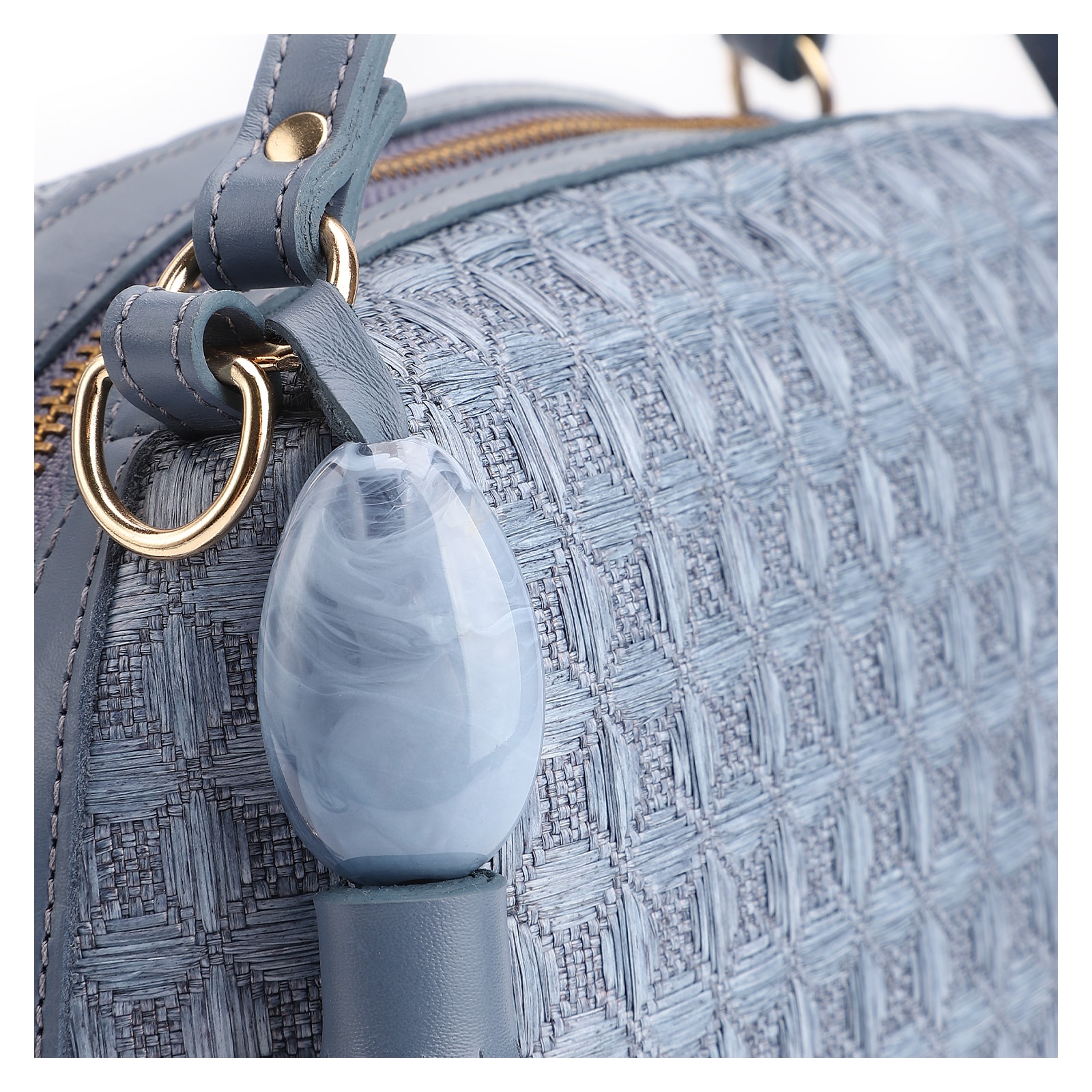 Bolsa De Mão Ráfia Mosaico Azul