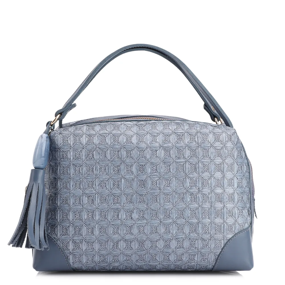 Bolsa De Mão Ráfia Mosaico Azul
