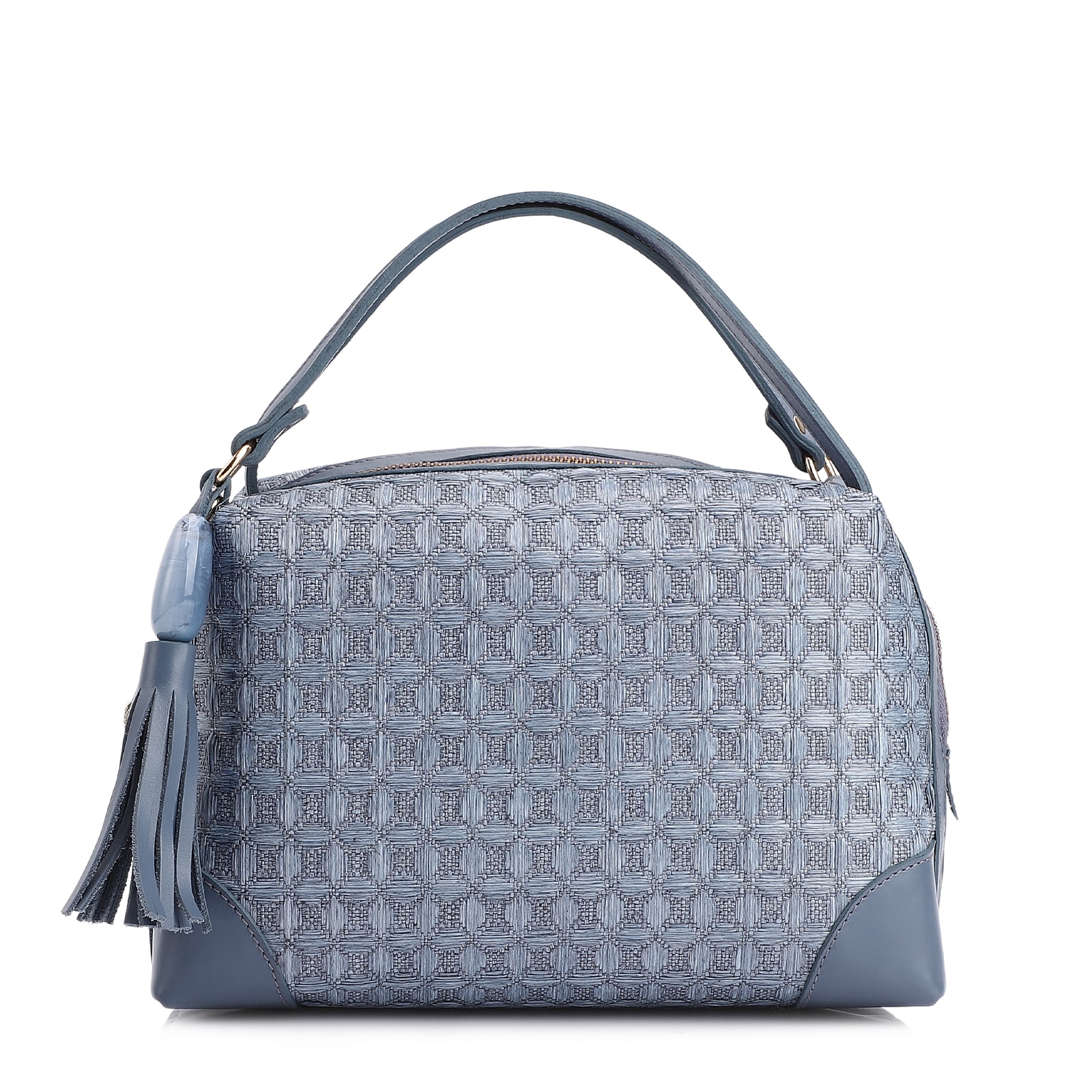 Bolsa De Mão Ráfia Mosaico Azul