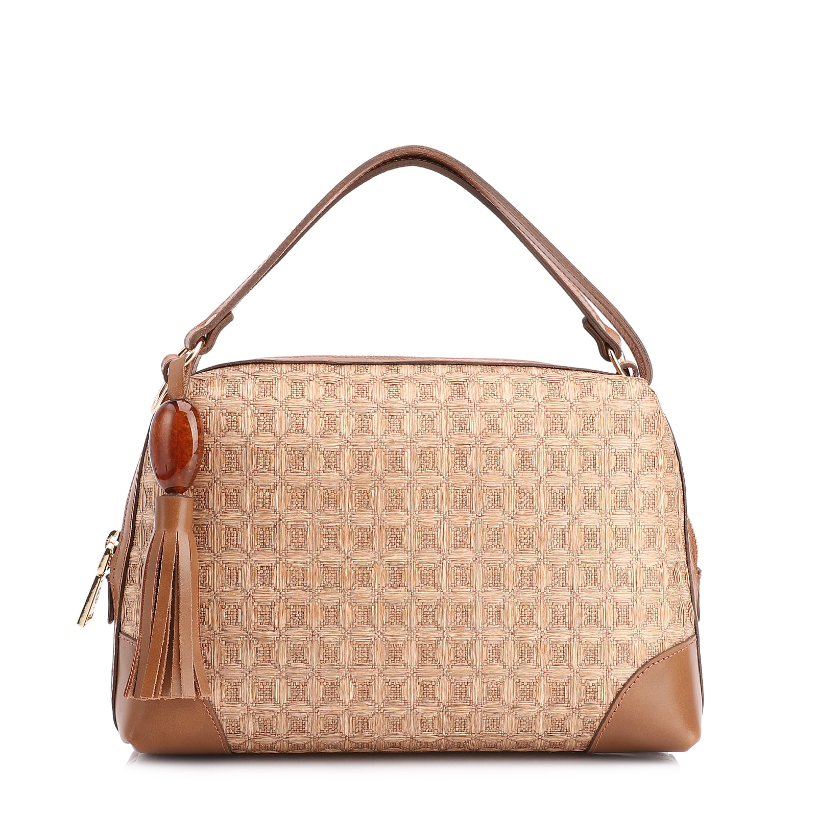 Bolsa De Mão Ráfia Mosaico Marrom