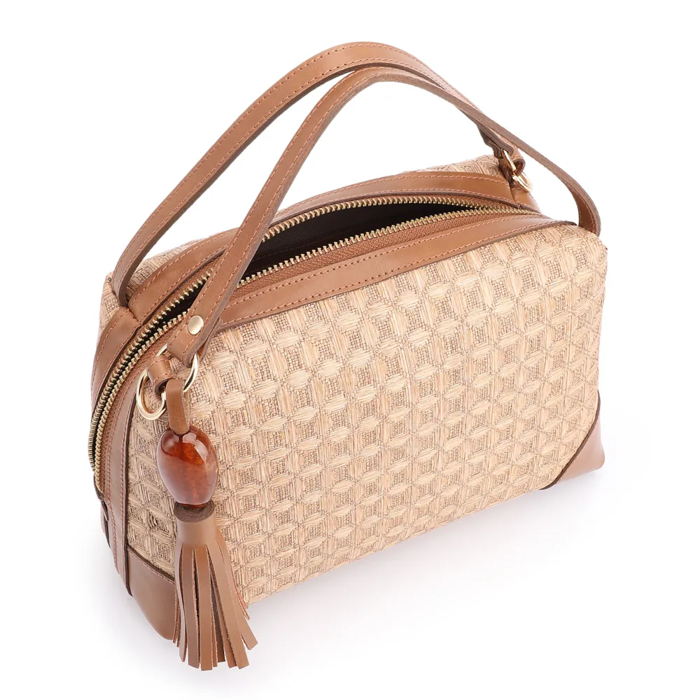 Bolsa De Mão Ráfia Mosaico Marrom - imagem 4