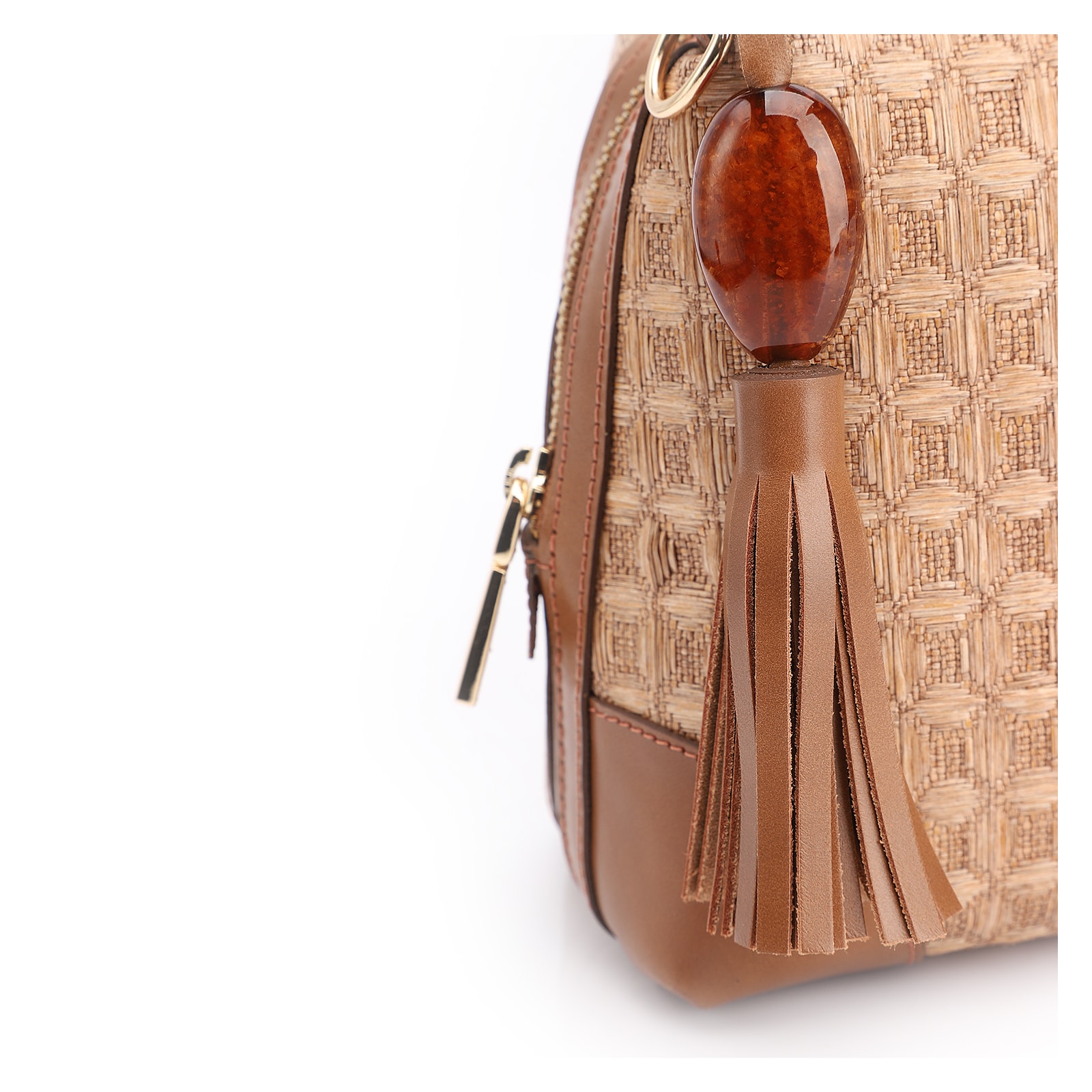 Bolsa De Mão Ráfia Mosaico Marrom