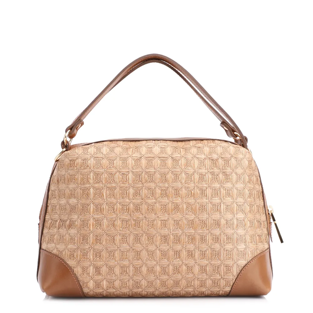 Bolsa De Mão Ráfia Mosaico Marrom - imagem 3