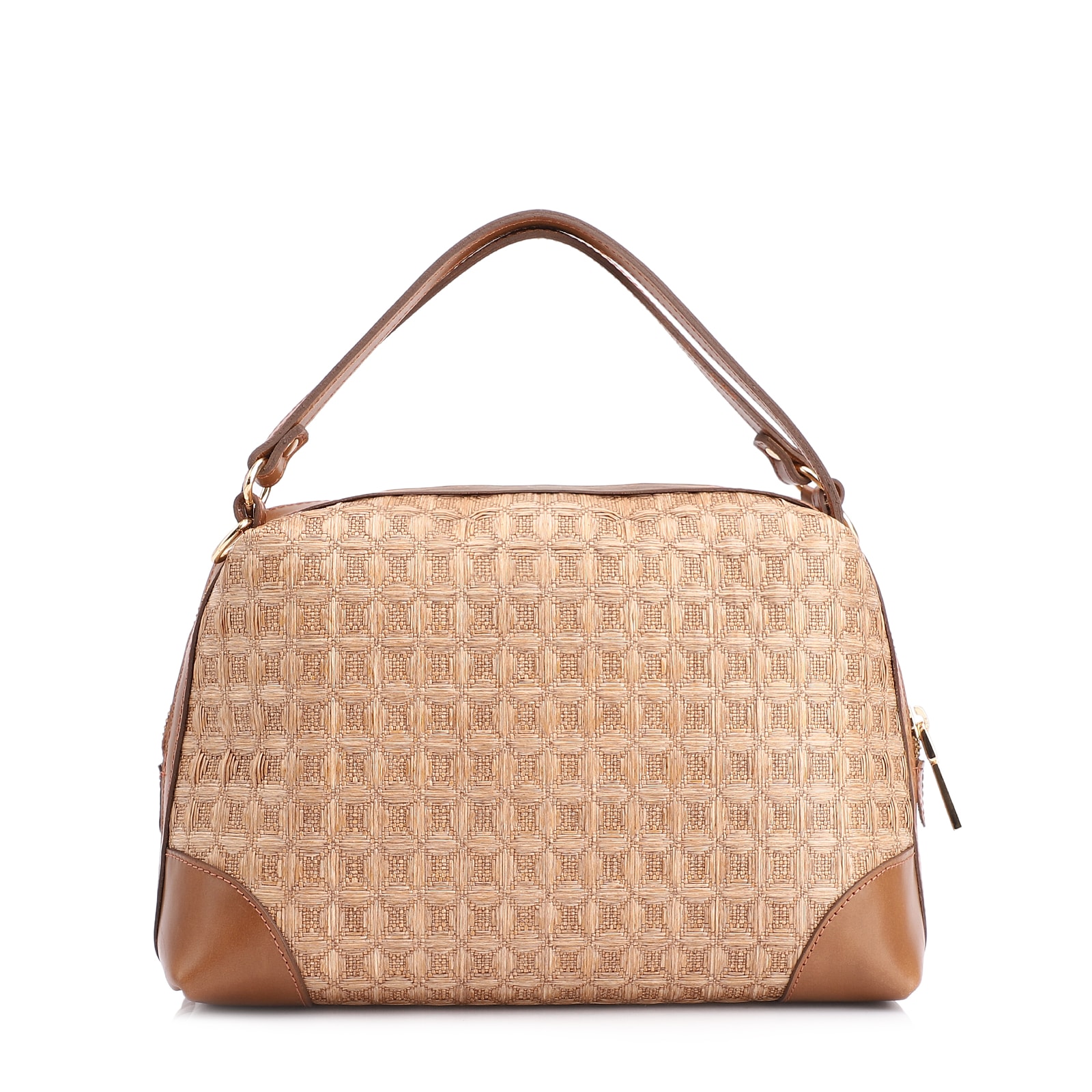 Bolsa De Mão Ráfia Mosaico Marrom