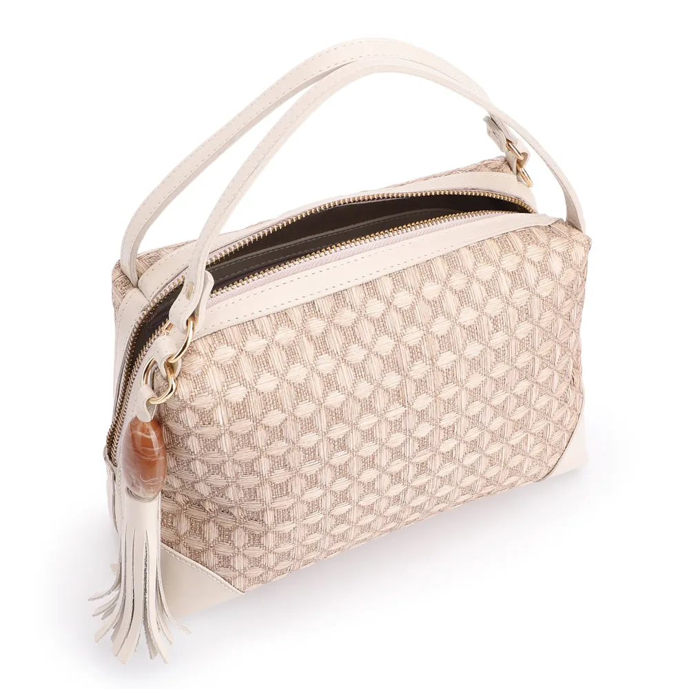 Bolsa De Mão Ráfia Mosaico Off White - imagem 4